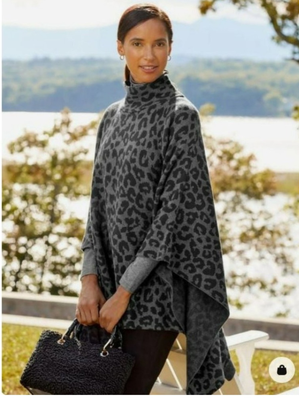 J. McLaughlin Garnet Leopard Print Poncho in Black Gray One Size
